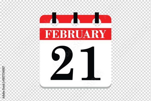 21 February Calendar icon vector, 21 dates of February month calendar icon, dates of February 21 icon calendar, vector calendar icon.