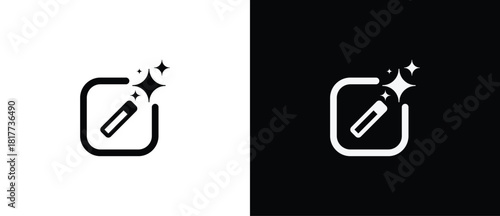 Magic tool symbol with Artificial Intelligence with square shape. AI engineered app icon. Sparkling star in flat style. Artificial Intelligence star logo. Digital brain, media, multimedia, button.