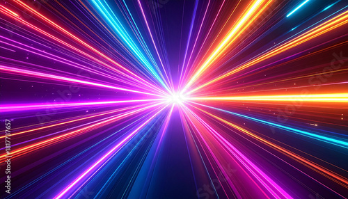 紫とピンクの光が中心から放射するライトバースト背景