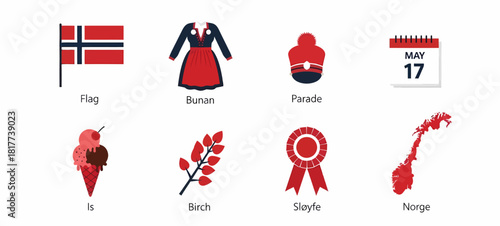 Konstfotografi Eight icons related to Norways Constitution Day May 17th
