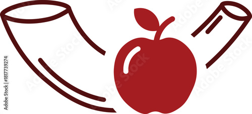 Shofar horn and apple icon for jewish new year