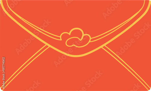 Flat vector illustration of a traditional Chinese red envelope (Hongbao) featuring elegant gold outlines and a stylized cloud closure, symbolizing good luck, wealth, and prosperity for Lunar New Year 