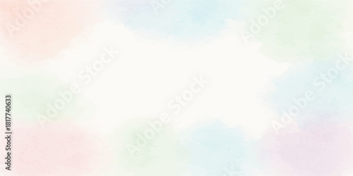 Abstract colorful watercolor background featuring a bright blue sky with fluffy white clouds and warm sunlight
