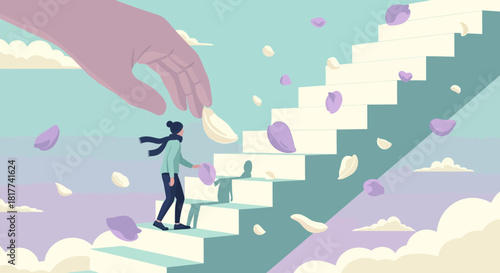 Illustration depicting support and guidance on a journey towards personal growth and achievement