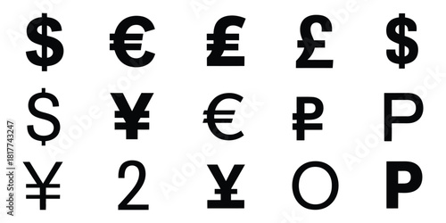 Dollar and Euro Currency Icon Set – Minimalist Financial Symbols, Money Graphics, Banking and Economic Vector Illustration, Currency Signs, Financial App Icons, Economic Infographics, Clean Vector Des
