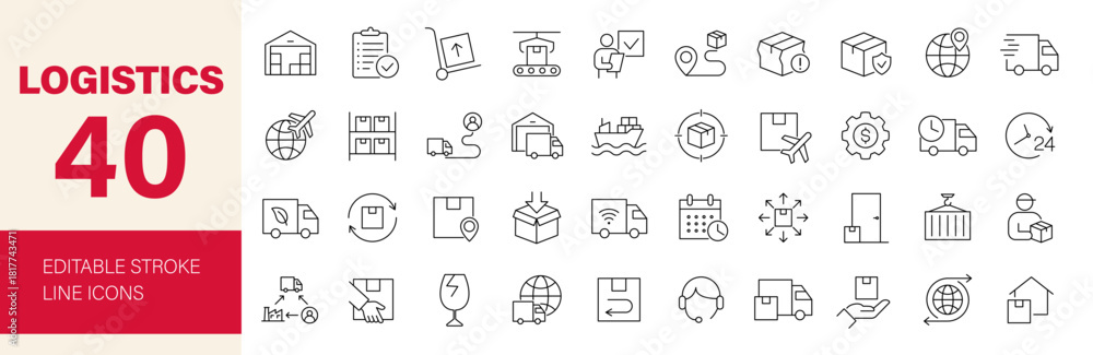 Fototapeta premium Logistics icon set. Editable line icons. Vector illustration.