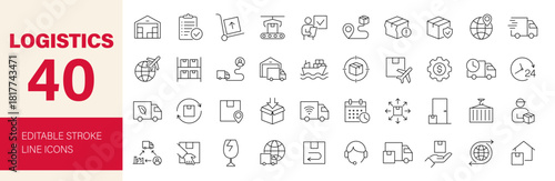 Logistics icon set. Editable line icons. Vector illustration.