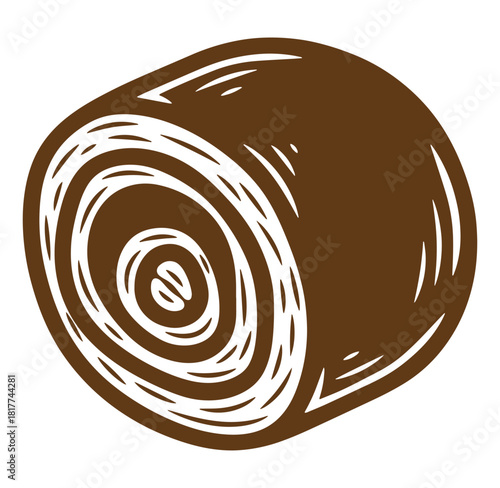 Hand-drawn illustration of a rolled hay bale graphic in a rustic style suitable for designs