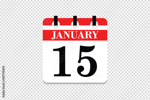 15 January Calendar icon vector, 15 dates of January month calendar icon, dates of January 15 icon calendar, vector calendar icon.