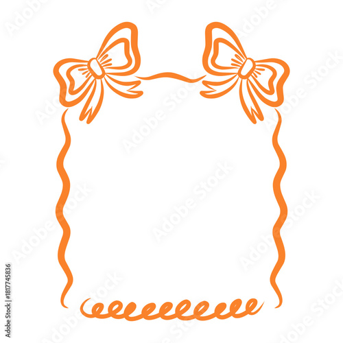 Ribbon decorative frame. Elegant hand-drawn frame with decorative bows and swirls.