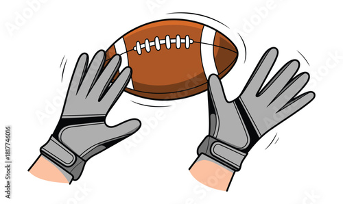 American Football Catch Hands Vector – Gloved Hands Reaching for Ball, Sports Action Illustration, Football Game Play, Athletic Vector Graphic, Touchdown and Catch Concept Artwork