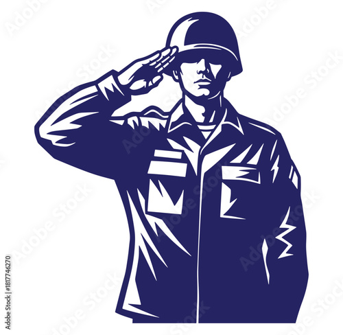 Soldier in uniform performing a military salute in a patriotic and respectful gesture