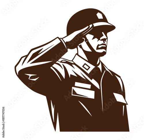 Vector illustration of a patriotic soldier performing a military salute with pride and respect