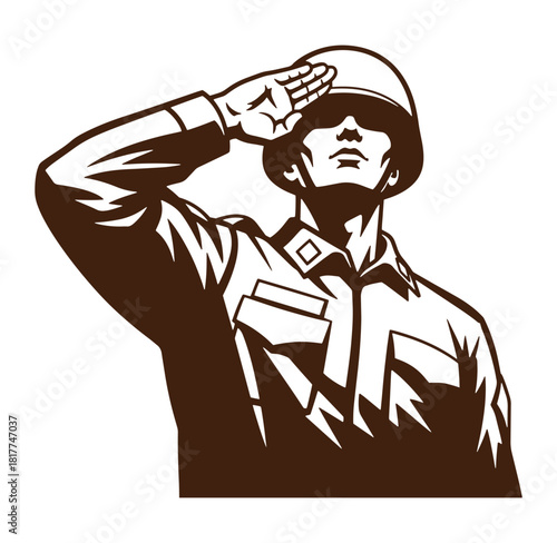 Vector illustration of a soldier saluting symbolizing honor and military service