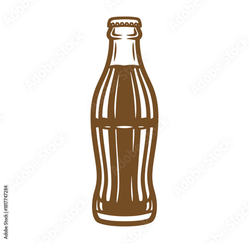 Vintage brown bottle illustration depicting refreshing beverage soda pop isolated design
