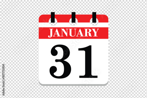 31 January Calendar icon vector, 31 dates of January month calendar icon, dates of January 31 icon calendar, vector calendar icon.