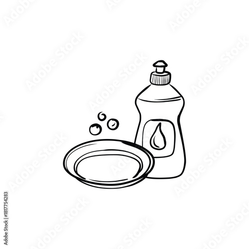 Dish Soap and Plate Line art Doodle