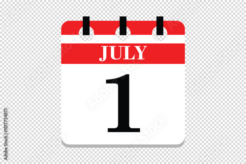1 July Calendar icon vector, 1 dates of July month calendar icon, dates of July 1 icon calendar, vector calendar icon.