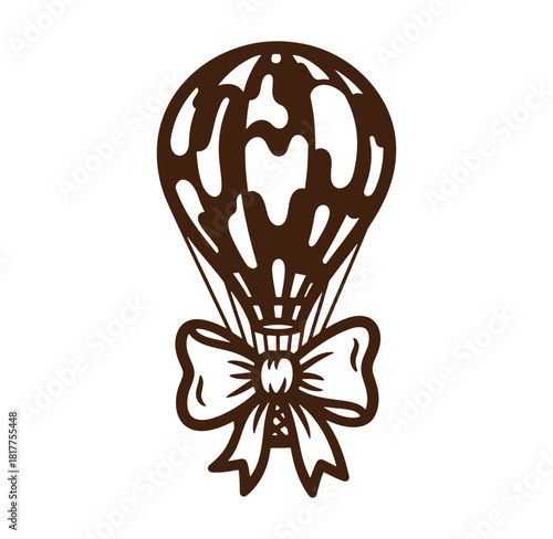 Decorative vector illustration of a hot air balloon adorned with a stylish bow