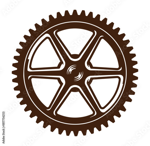 Detailed illustration of a brown gear symbol representing mechanics and technological processes