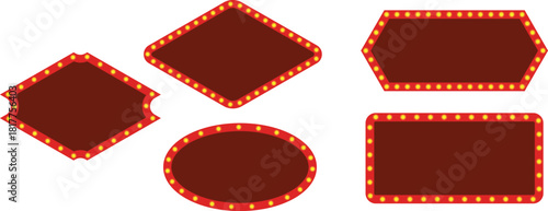 Marquee Sign Board Vector Display Glowing Light Frame Glowing  Red Advertising