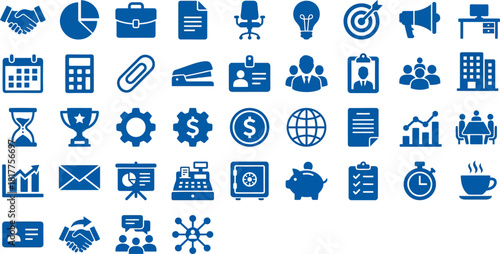 Business, Office and Finance Glyph Icons Set – Solid Flat Symbols
