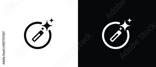 Magic tools symbol with Artificial Intelligence in circular shape. AI engineered app icon. Sparkling star in flat style. Artificial Intelligence star logo. Digital brain, media, multimedia, button.