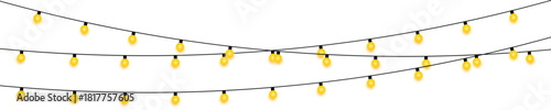 String lights illustration yellow glowing bulbs on transparent background vector