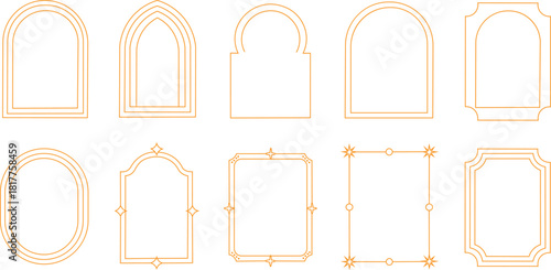 Set of line arch frames.  Oval-shaped bohemian frame element for the badge and logo design, minimal line style arch.  Vector illustration