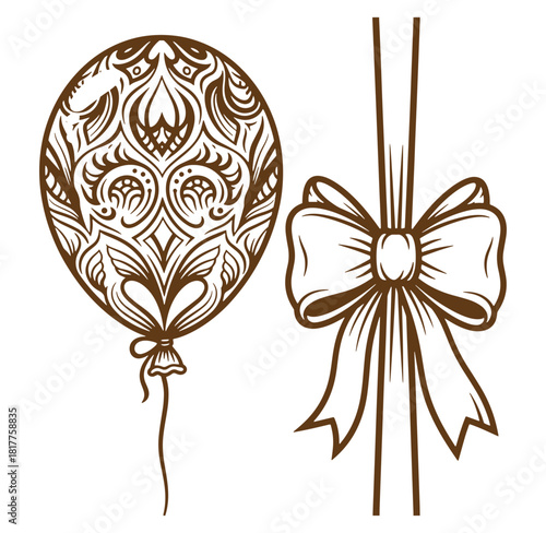 Elegant ornamented balloon and bow vector illustration for decorative design and celebration