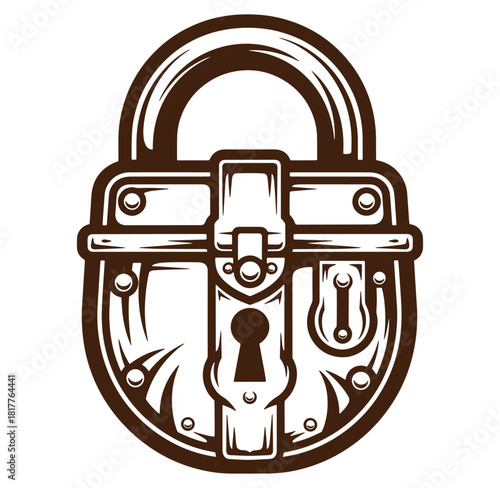 Vintage style vector illustration of a secure lock with detailed keyhole and hardware