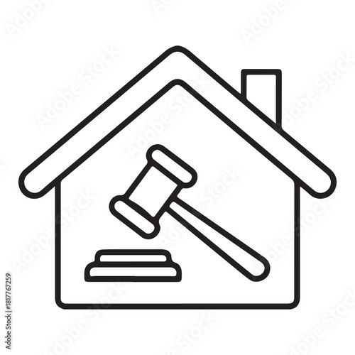 House outline with a gavel inside representing real estate auction or legal sale