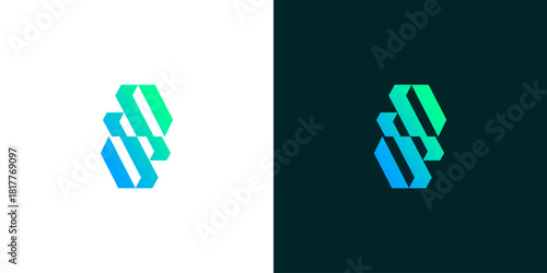 Abstract geometric logo design with a gradient of blue and green colors, symbolizing innovation and connection, suitable for modern branding