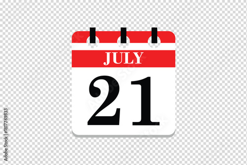 21 July Calendar icon vector, 21 dates of July month calendar icon, dates of July 21 icon calendar, vector calendar icon.