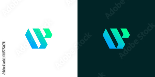 Abstract geometric logo design with two color options, representing innovation and technology