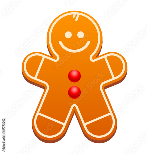 Gingerbread Man. Christmas Cookie Icon with Sweet Decorative Details