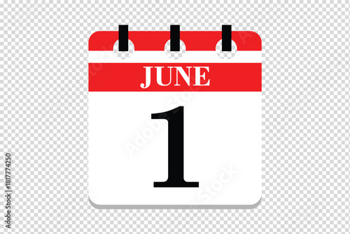 1 June Calendar icon vector, 1 dates of June month calendar icon, dates of June 1 icon calendar, vector calendar icon.