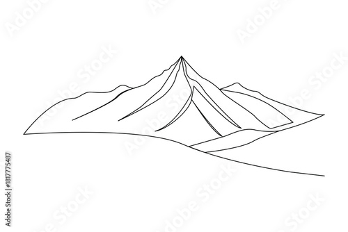 Minimalist mountain shape, continuous one line vector design