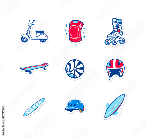 Collection of isolated sports equipment illustrations for design elements