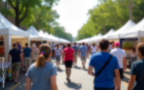 Wallpaper Mural Street Festival Blur: A blurred street festival with tents and crowds, suitable for cultural events and community themes. High quality Torontodigital.ca