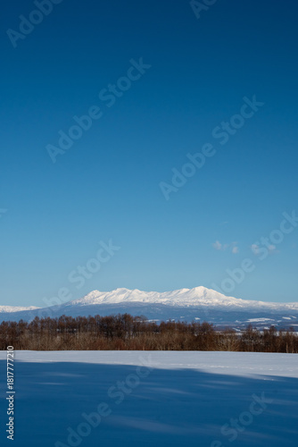 冬の澄んだ青空と雪山　大雪山連峰
