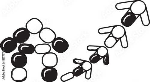 Vector graphic showing human figures progressively transforming into pixelated data points in a downward flow