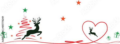 chirstmas day pink and green reindeer sleigh with star highlights