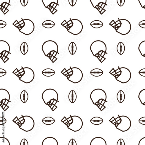 line art pattern of American football helmets facing each other, with an American football positioned above them. One helmet is pink, and the other is blue. The football is brown with white laces