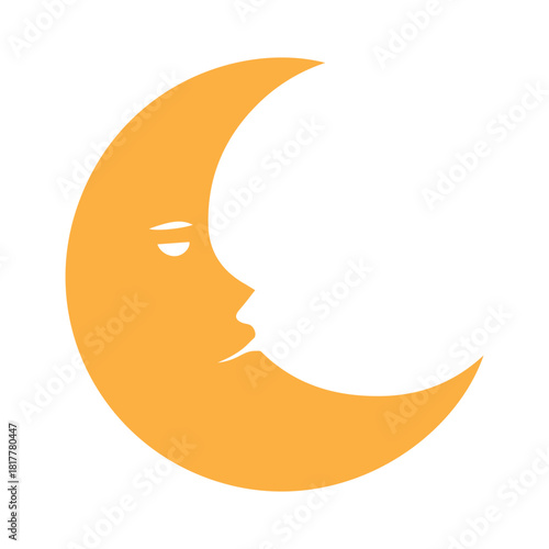 Yellow crescent moon character with sleeping face and closed eye