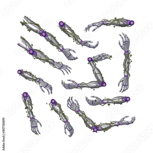 Collection of detailed robotic arms isolated on white background