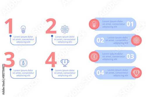 Infographic set presenting step-by-step breakdown of various ideas. Each section featuring simple visuals with brief descriptions highlighting key points for easy understanding