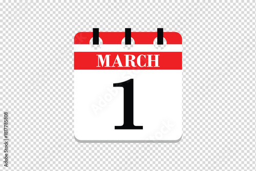 1 March Calendar icon vector, 1 dates of March month calendar icon, dates of March 1 icon calendar, vector calendar icon.