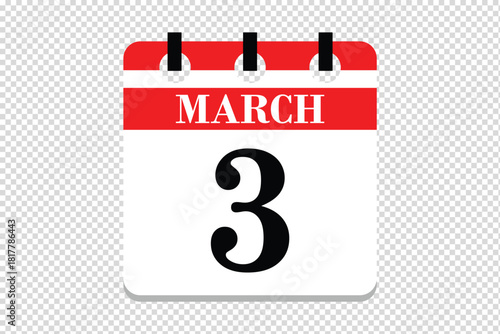 3 March Calendar icon vector, 3 dates of March month calendar icon, dates of March 3 icon calendar, vector calendar icon.