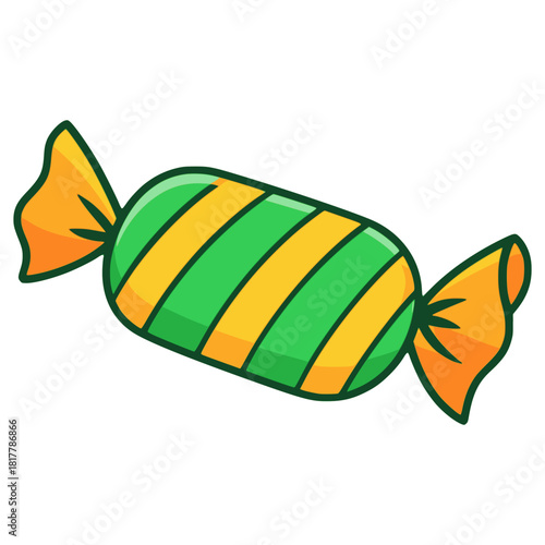 sweet caramel bonbon wrapped candy flat color vector illustration template design